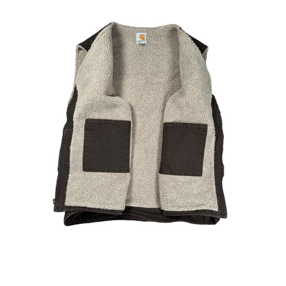 Carhartt Canvas Fleece Sherpa Lined Vest Size 2XL Brown Mens V26-DK8 Outdoor - Picture 4 of 8
